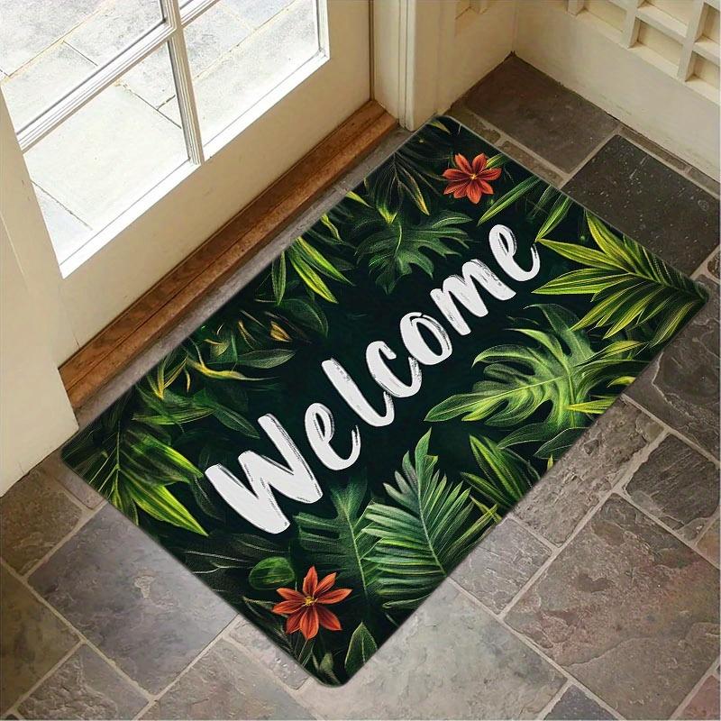 1pc Doormat with Vibrant Green Leaves and Orange Flowers - Machine Washable, Polyester Fabric, Suitable for Bedroom, Living Ro