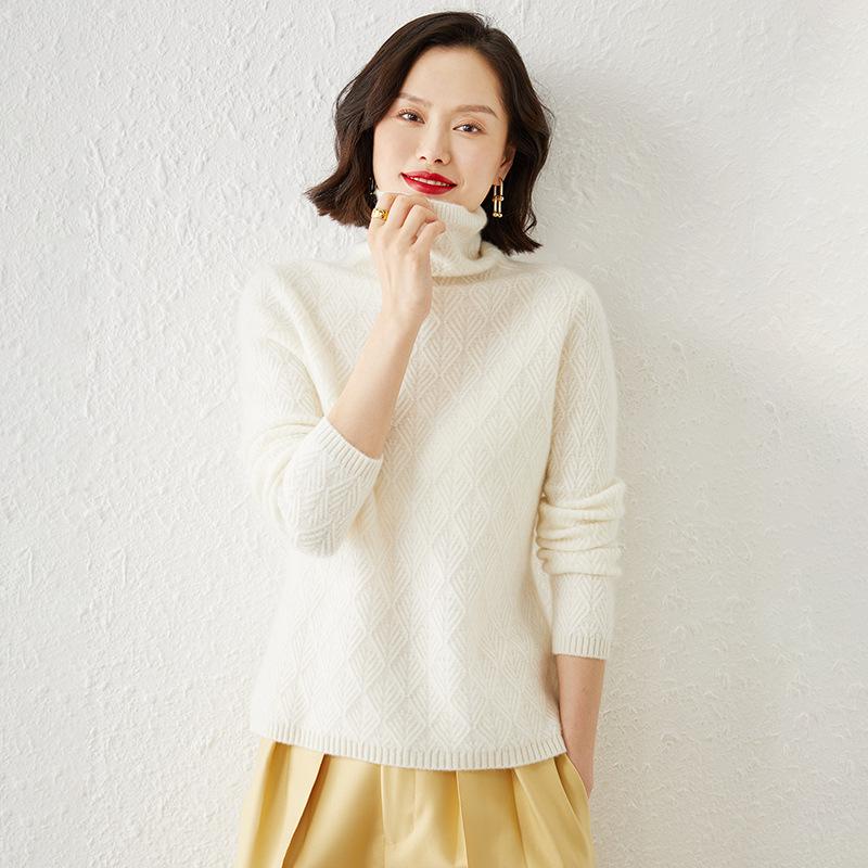 

Осень и зима новый свитер с высоким воротником, женский, длинный рукав, свободный и тонкий, с высоким воротником, топ Алан, большой размер, пуловер, вязаный свитер XXL молочный белый