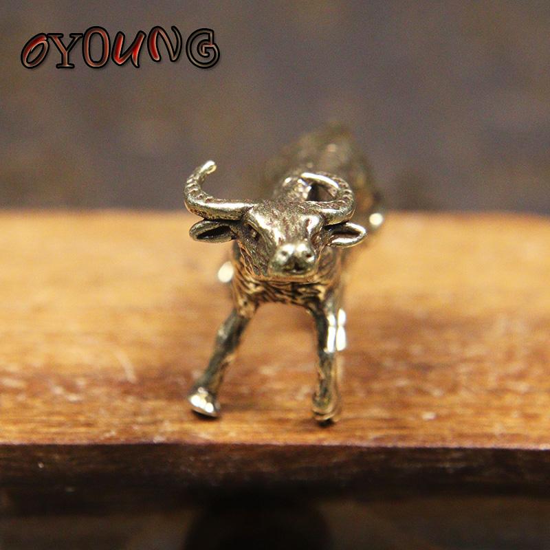 Solid Pure Copper Bull Miniatures Figurines Small Ornament Desktop Decoration Crafts Accessories Brass Animal Ox Toy Home Decors