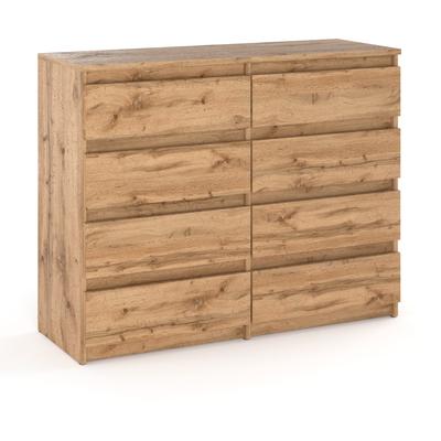 Große Kommode Eiche Wotan 120 CM 8 Schubladen TV-Schrank für Wohnzimmer Schlafzimmer