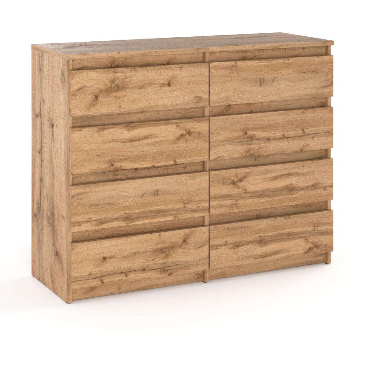 Große Kommode Eiche Wotan 120 CM 8 Schubladen TV-Schrank für Wohnzimmer Schlafzimmer