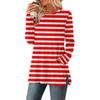 Women's Striped Printed Round-neck Long-sleeved Top With Pockets And Side Slits