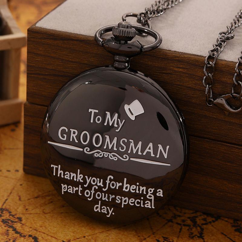 

Мужские черные карманные часы в стиле ретро, ​​ожерелье с надписью «To My Groomsman», подвеска, кварцевые карманные часы, идеальный выбор для подарков лучшему мужчине