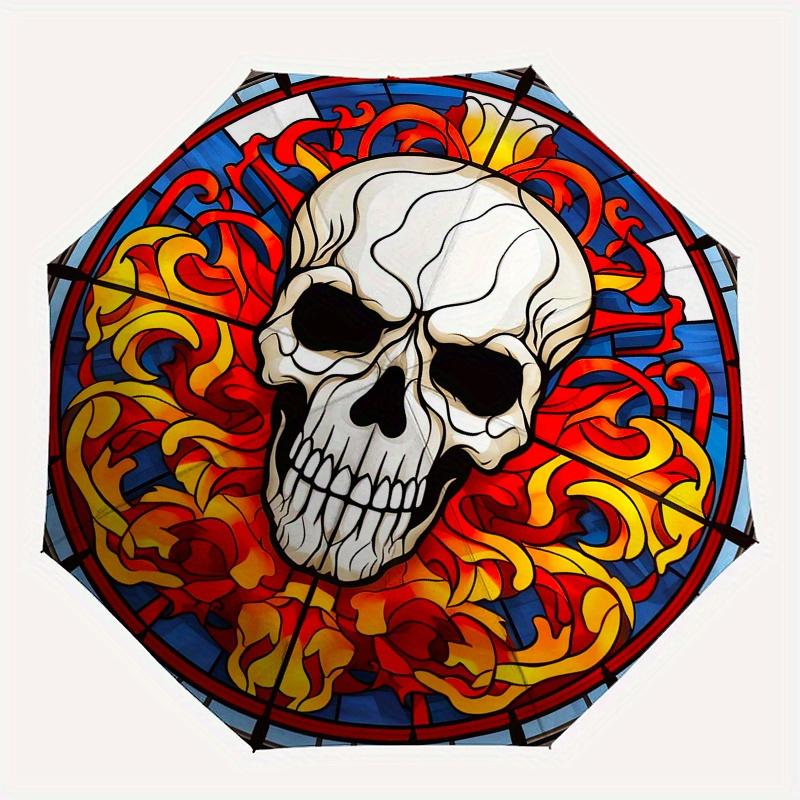 Stained Skull Art Decal - Gothic Window Sticker for Home DecorUmbrella, Portable 3-Fold Compact Umbrella,Christmas Gift ES654
