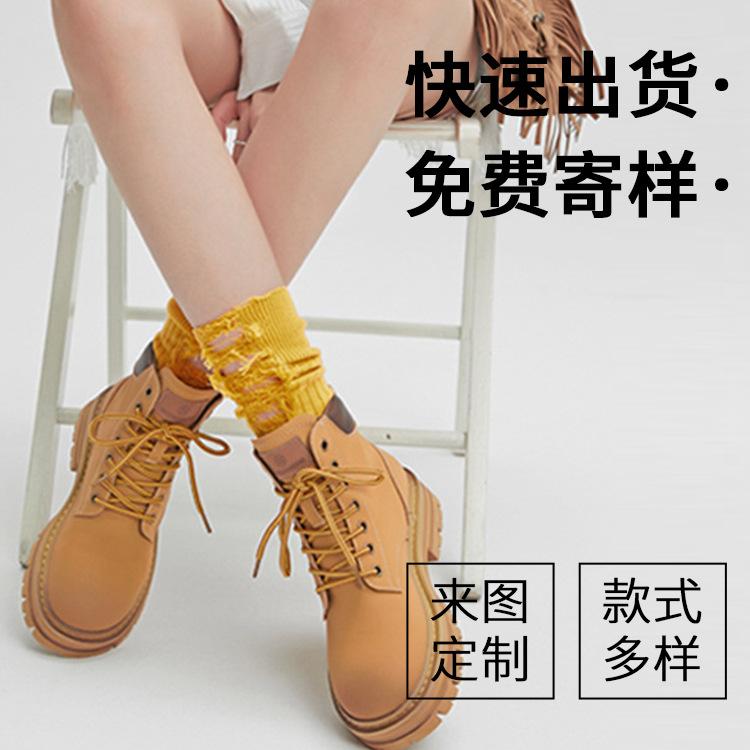 [Customized] Rhubarb Boots Girls Thick-soled Non-slip Boots Internet Celebrity Martin Boots Cowhide Tooling Boots Outdoor Short Boots