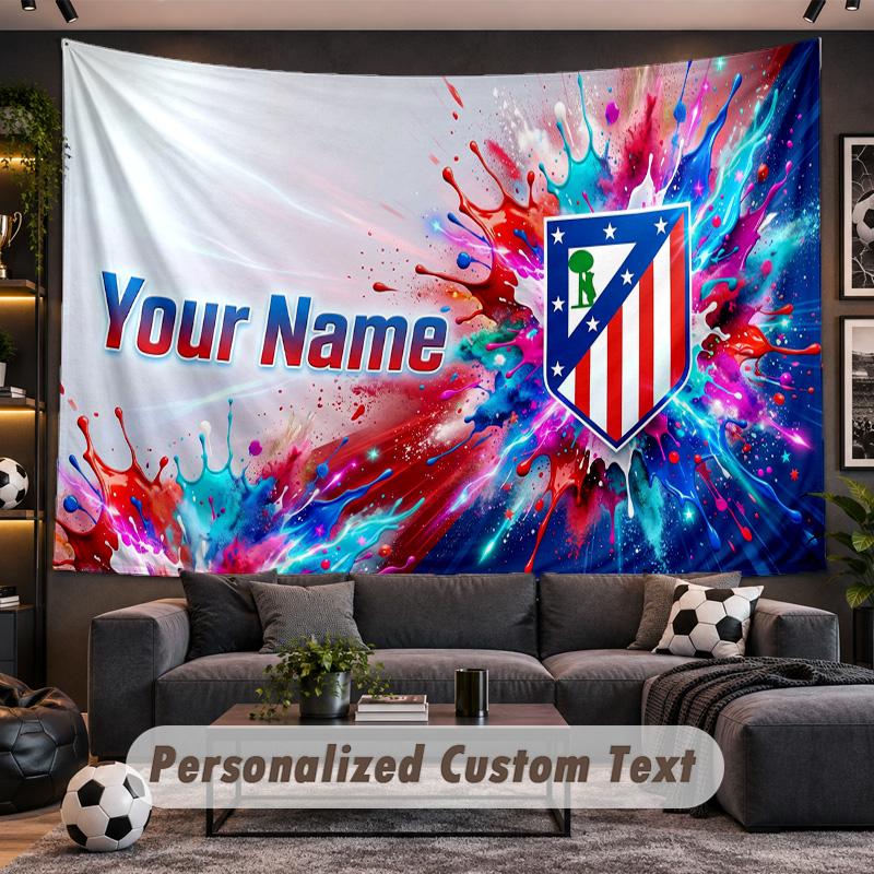 Atletico Madrid FC Personalized Tapestry Support Custom Name, Wall Art Home Decoration
