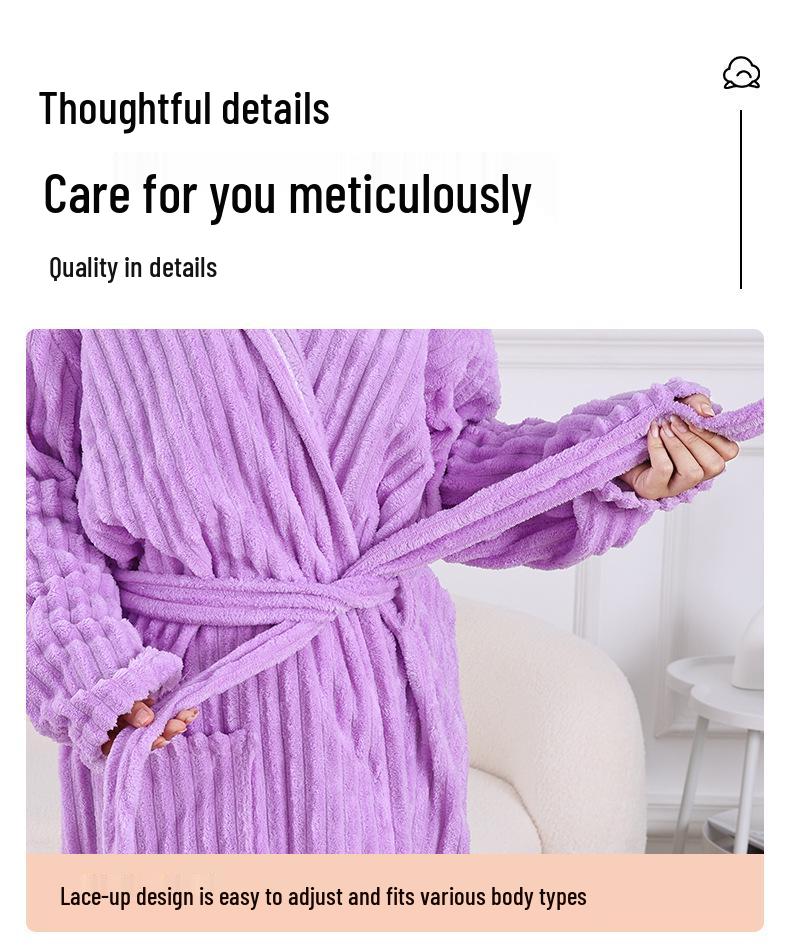 Dicker Kapuzen-Bademantel für Damen in Candy-Streifen, Übergröße, Korallenfleece