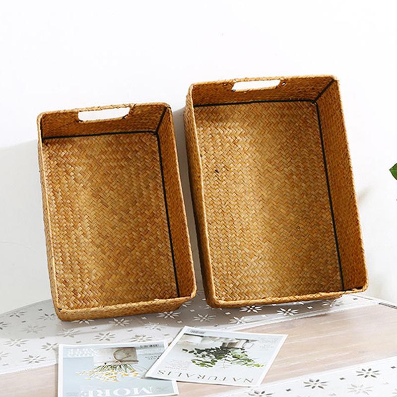 Natural Large Woven Seagrass Basket Of Straw Wicker For Home Table Fruit Bread