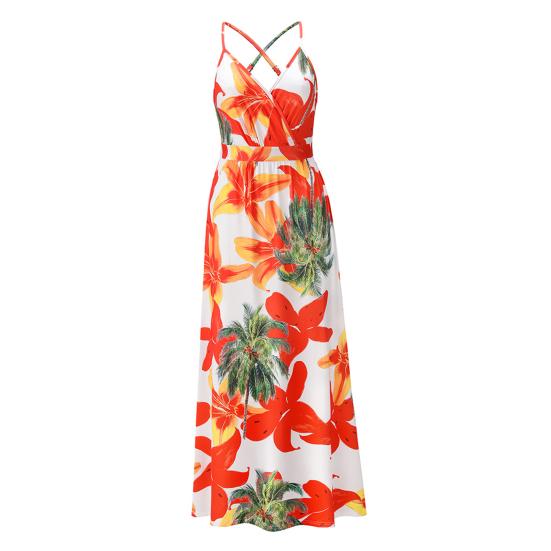 Women Dress Colorful Breathable Flower Printed Adjustable Straps Beach Dress for Party