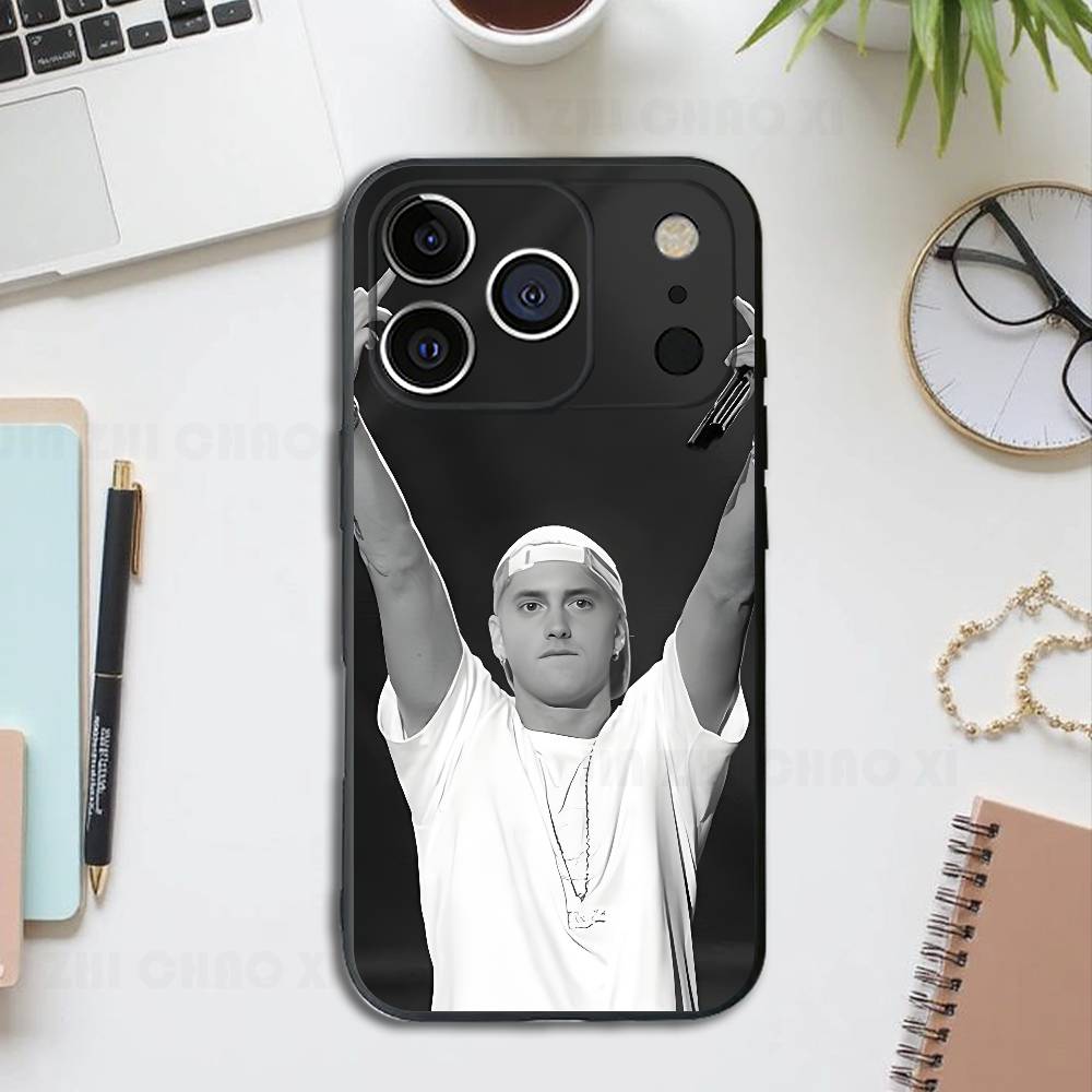 Hip-Hop Eminem Rapper Black Phone Case For IPhone 17 16 15 14 13 12 13 12 11 Pro Max Plus XS XR Silicone Soft Back Cover