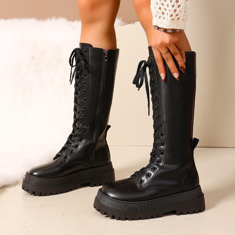 Knight boots women's new autumn and winter thick-soled small medium and long tube velvet Martin boots tall tube white locomotive boots