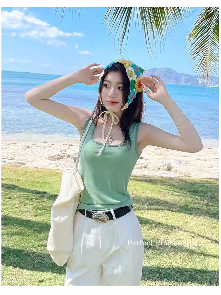 Trendy Square Neck Color Block Camisole with Chest Pads - Summer Hot Item for Inner & Outer Wear
