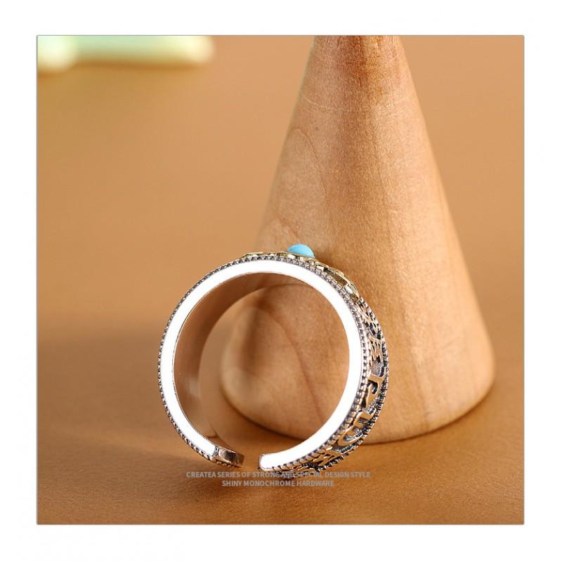 Adjustable Open Ring With Tibetan Mantra Design Vintage Plated Geometric Jewelry Men Women