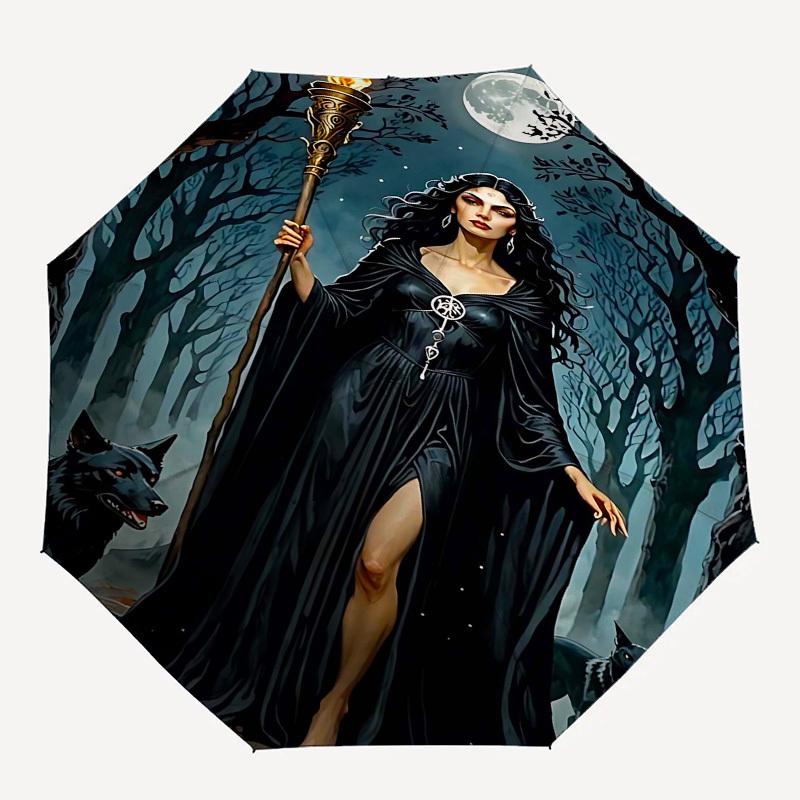 1pc Moonlit, WitchcraftOpen/Close Umbrella-Windproof, Compact Travel Umbrella, Sturdy 8-Rib Shaft, Outdoor Accessory, 1092