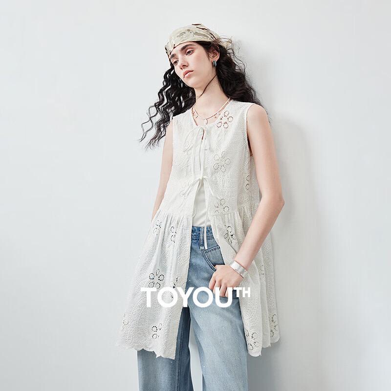 Chuyu Women s Cotton Embroidered Sleeveless Ruffle Blouse L