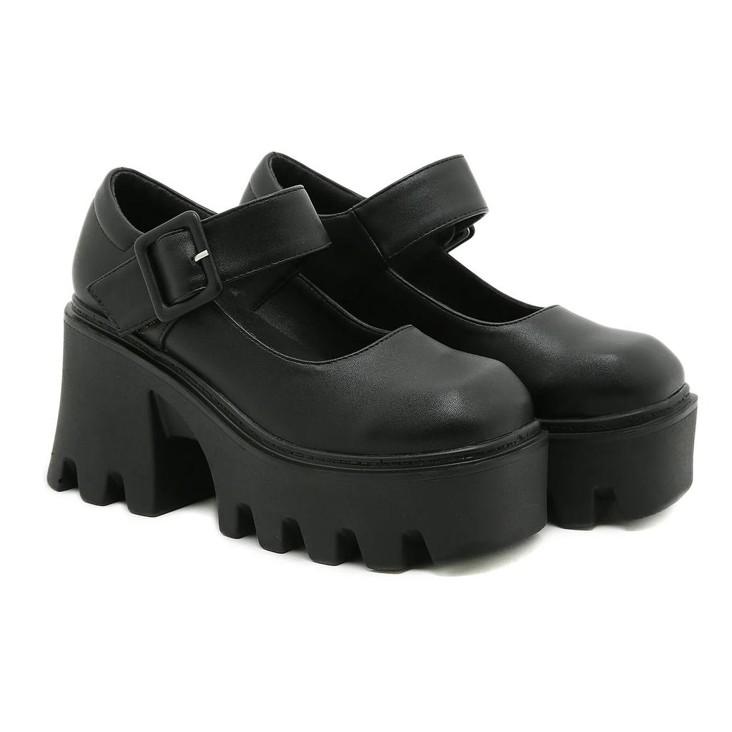 Fashion New 2025 High-Heeled Mary Janes: Pointed-Toe, Small-Size Women's Shoes with Thick Platform and Chunky Heel