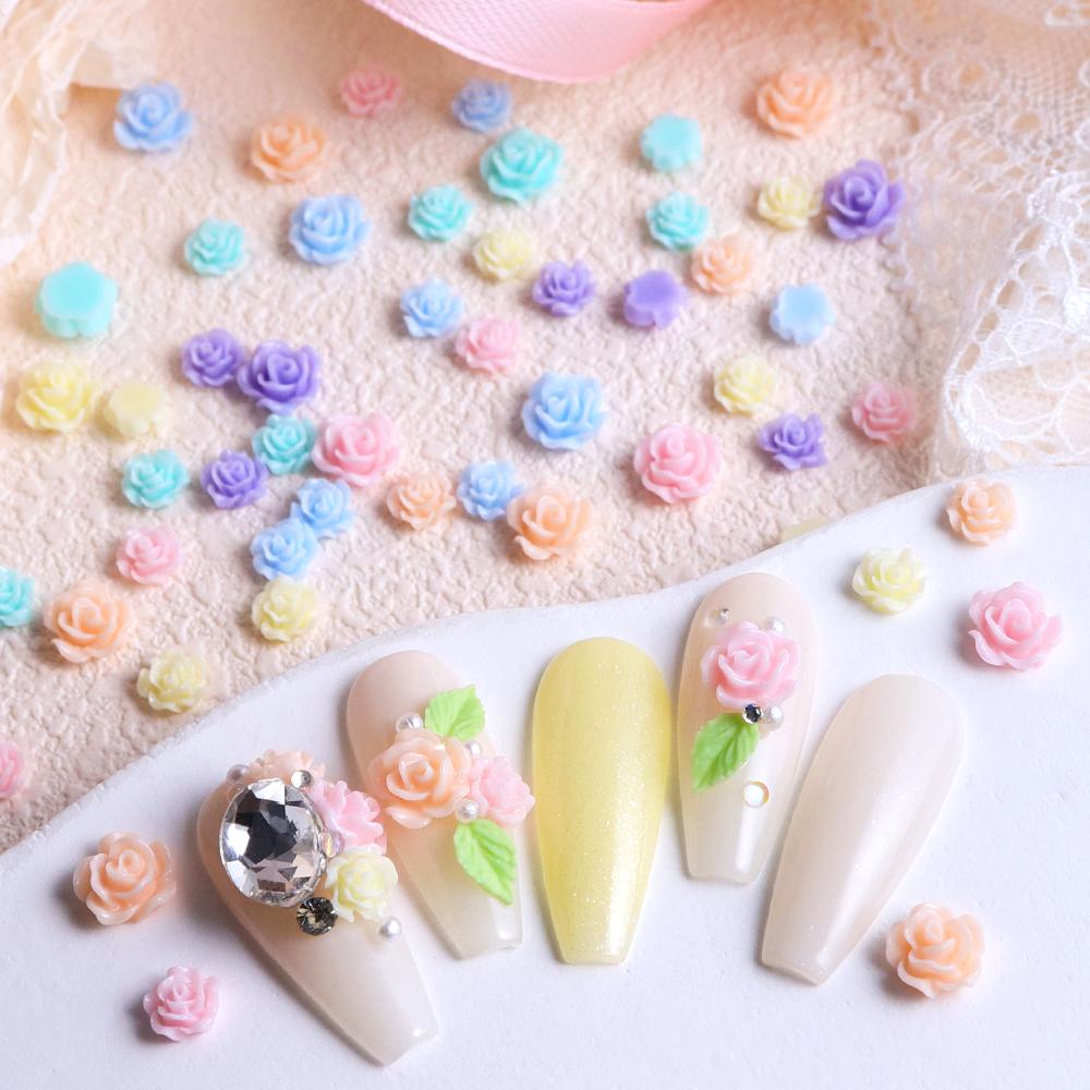 1 Schachtel Macaron Farbe Kamelienrose Nailart Charms Floral Harz Nageldekorationen Zubehör für Nagelbedarf Teile