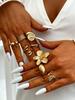 6pcs Set Chic Vintage Gold Plated Geometric Conch Flower Shell Open Ring for Women Daily Wear Party Engagement Jewelry Gifts