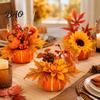 Autumn Mantle Decor Artificial Pumpkin Table Centerpiece with Sunflowers Maple Leaves And Pine Harvest Ornaments Cones, Halloween Foam Ornament,