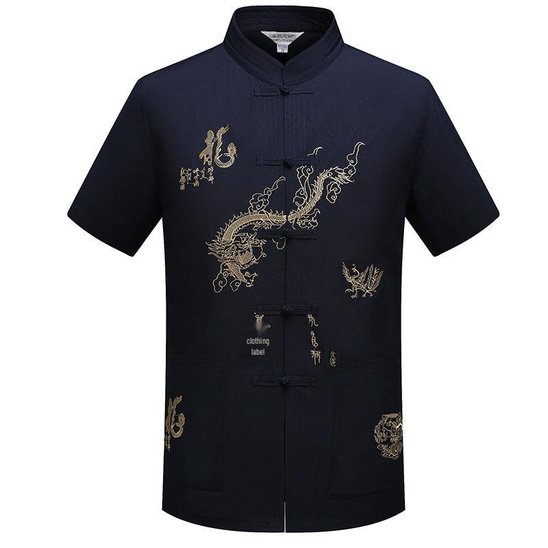 Men's Ethnic Summer Tang Suit: Short-Sleeved Stand Collar Monk Robe-Inspired Hanfu Top