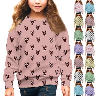 Girls Round Neck Pullovers For Kids Valentine's Day Printed Tops