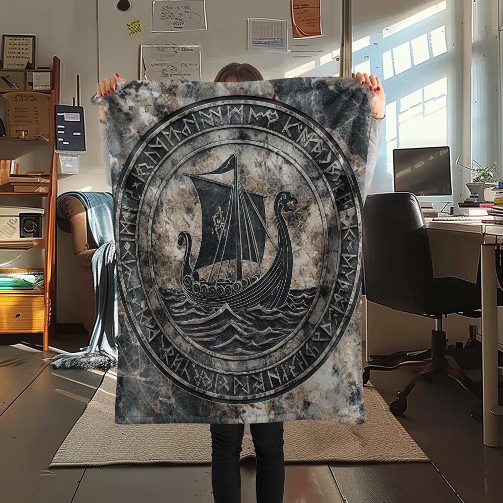 Viking Raven and Warship,pattern Flannel Blanket, High Quality Comfortable for All Seasons, Home Decor, Warmth and Comfort, Perfect for Gifts.