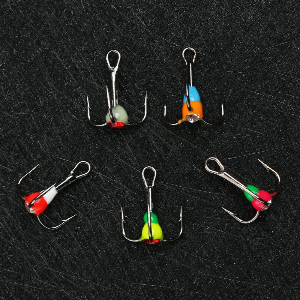 5pcs Ice Fishing Hooks Carbon Steel 8# 10# 12# 14# Three-jaw Hook Sinking Bait Tackle Tools Winter Durable New Style