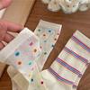 Girls Colorful Polka Dot Striped Socks Kids Mid Calf Socks Ins Trendy Pure Cotton Summer Thin Mesh Breathable Long Spring Summer