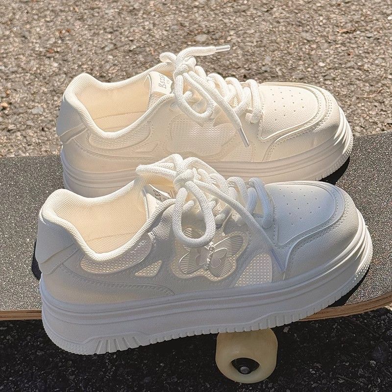 Fashion Lightweight Mesh Breathable Platform White Sneaker Women Spring Summer Shoes Casual Lace Up Flat Bottom Heighten Vulcanize Shoes