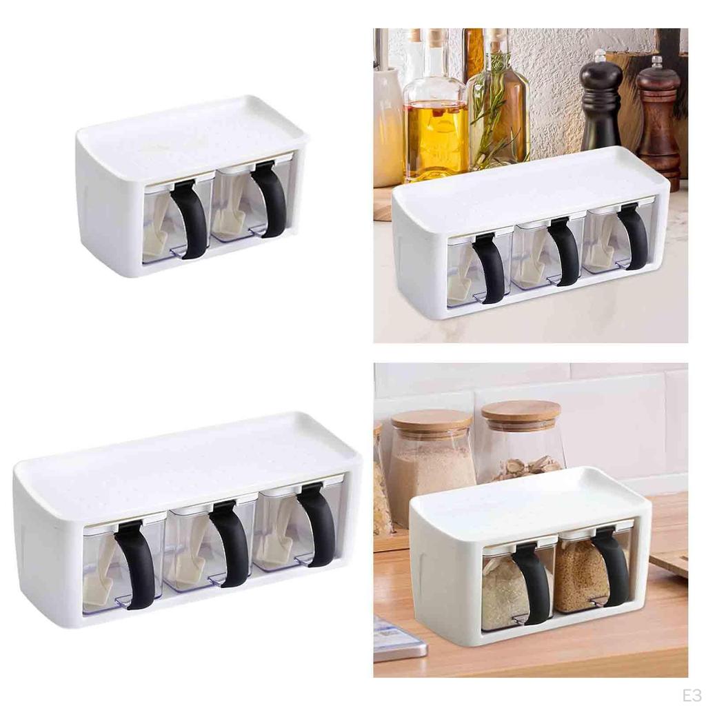 Gewürzgläser mit Löffel, Küche, Gewürztöpfe, Lebensmittelaufbewahrungsbehälter, tragbare Gewürz-Organizer-Box