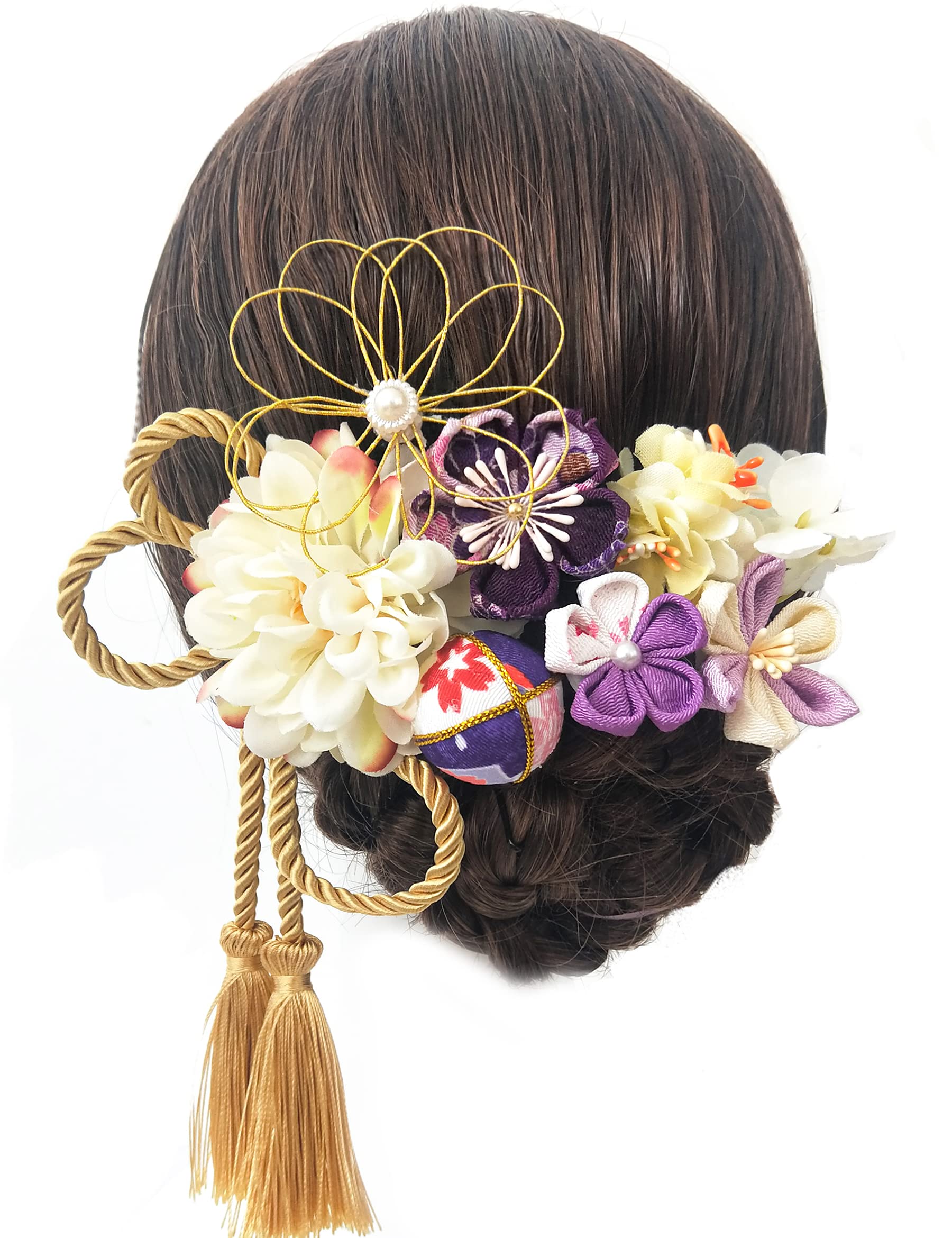 

Handmade Hair Ornament with Perfect for and other Japanese with Flowers and Mizuhiki Perfect for and [JZOON] Tsumami-zaiku Bells, Shichi-Go-San, фиолетовый