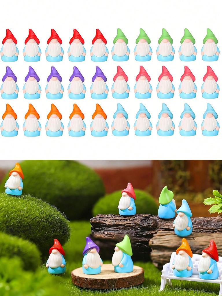 Non-Toxic 10Pcs Mini Resin Gnomes Statues Ornaments Random Color Cute Fairy Miniature Gnome Figurines For Miniature Garden