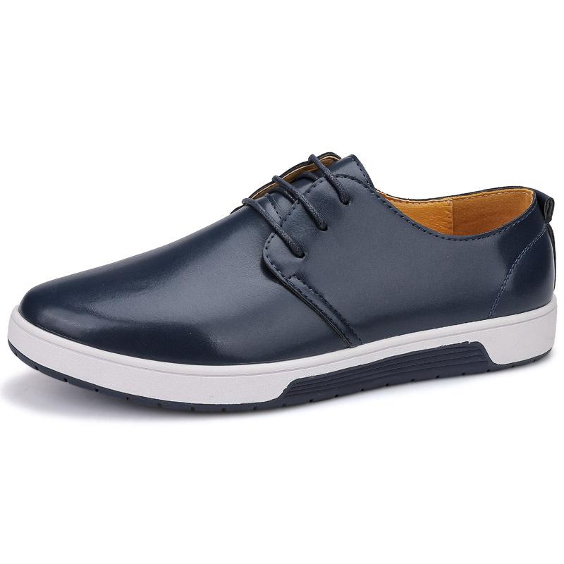 

2025 autumn new Korean version of men s black small leather shoes, trendy youth casual shoes, fashionable driving shoes 48 синій
