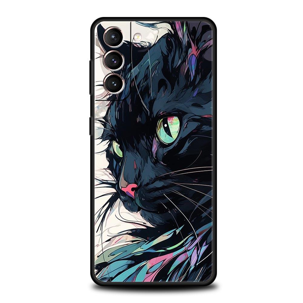 cartoon lovely cat Art fashion Phone Case For Samsung Galaxy S25 S24 S23 FE S22 Ultra S20 S21 5G S10 Plus S10E Soft Black Cover