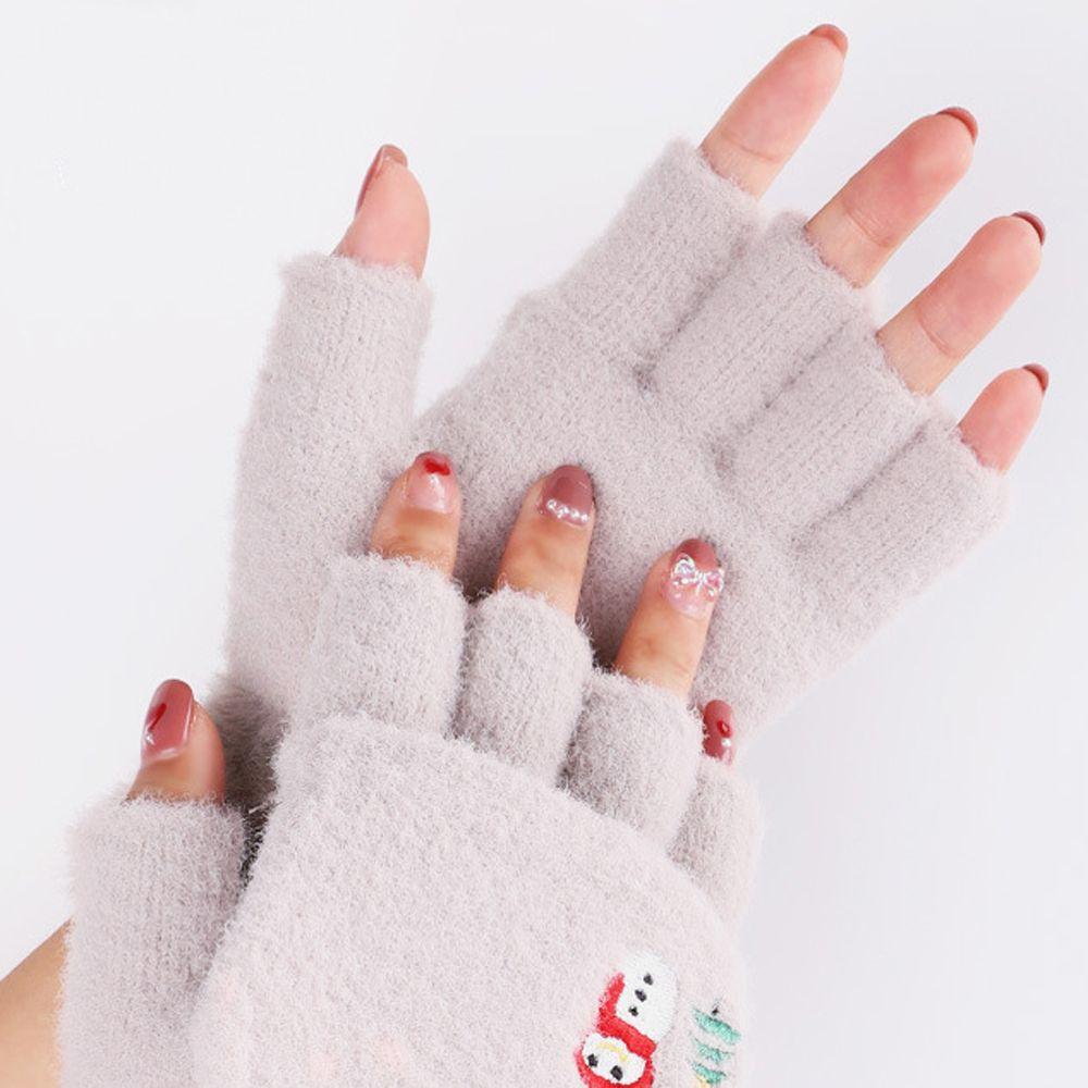 Windproof Solid Color Outdoor Women's Gloves Thick Mittens Flip Cover Gloves Half Finger Gloves