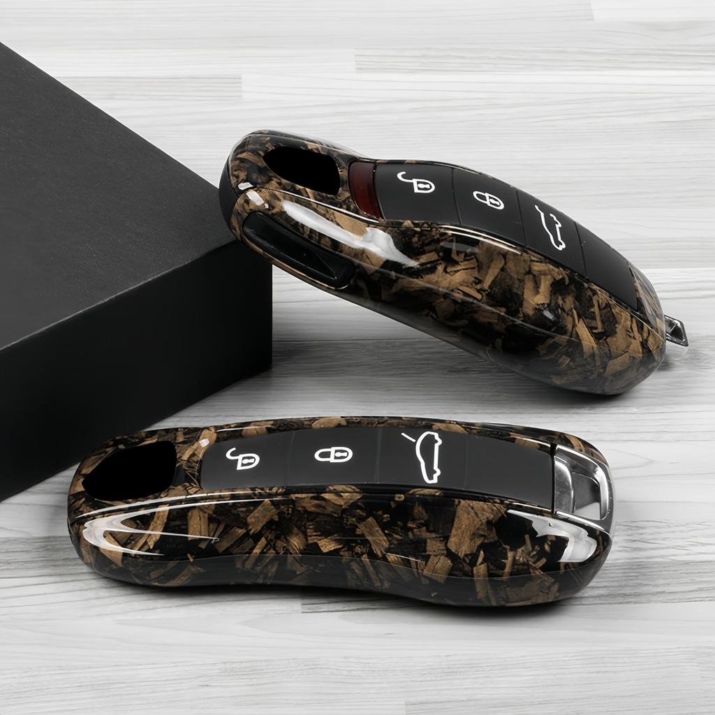 NZNQ9 Car Key Modification Protective Case Suitable for All Porsche Models, Wood Grain Key Shell, Key Shell Protective Cover