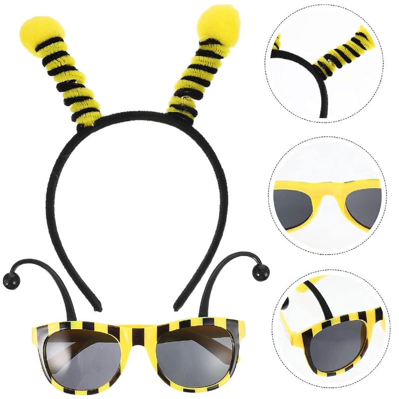 Set of 2 Bee Antenna Headbands with Hair Ties and Sunglasses for Cute and Funny Bee Headbands for and Aliens Prom, Parties, Insects,