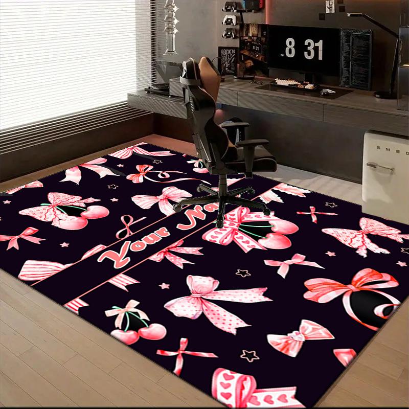 1PC Custom Name Cherries Bows Theme Floor Mat Ideal for Living Room, Game Rooms, Office, Bedroom,Floor Mat Playful Design