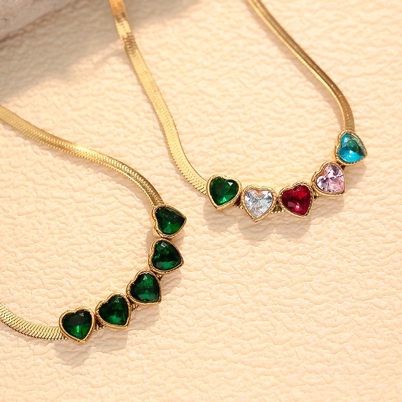 Colorful Zircon Heart Necklace - Elegant Temperament Design, Non-fading Clavicle Chain for Women