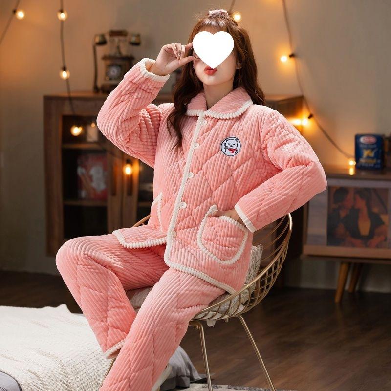 Dámské pyžamo třívrstvé zesílené a roztomilé zimní lze nosit velká velikost teplé polstrované domácí oblečení