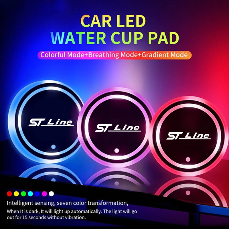 Car LED Water Cup Coaster 7 Colorful Led Atmosphere Light USB Charging For Ford Focus Mustang GT SHELBY ST LINE STLINE Mondeo