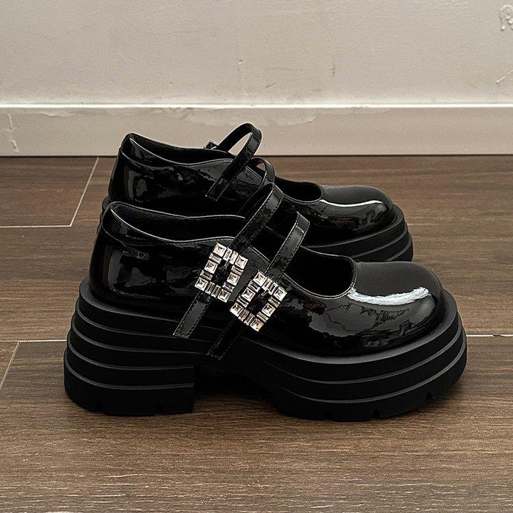 

Korean version of 7cm small leather shoes women s 2025 spring and autumn new small thick-soled Mary Jane lace-up loafers 35 чёрный