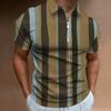 Independent Station Men'S Polo Shirt 3D Digital Printing Half Zipper Vertical Striped Short Sleeve Lapel Top
