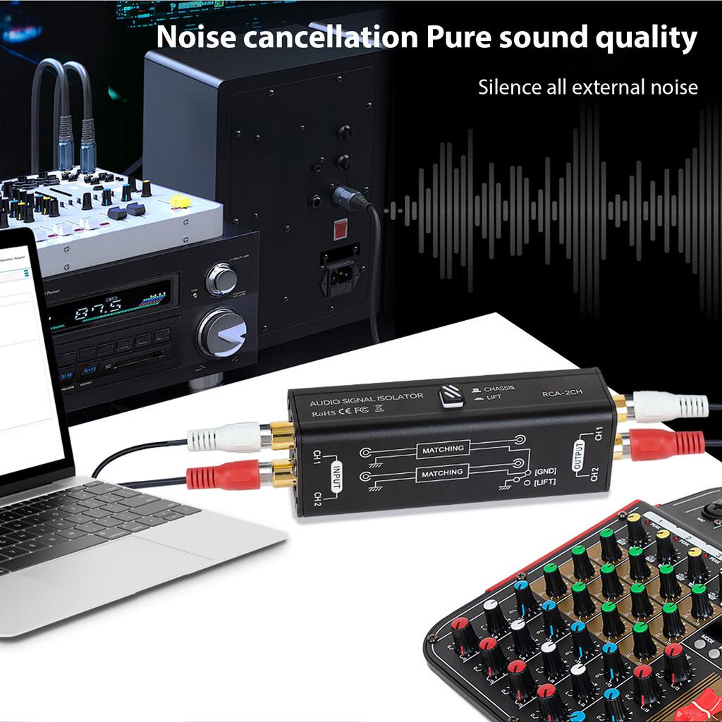 Portable 2 Channels RCA Ground Loop Isolator Professional Hum Eliminator Audio Signal Isolator Noise Filter for Home