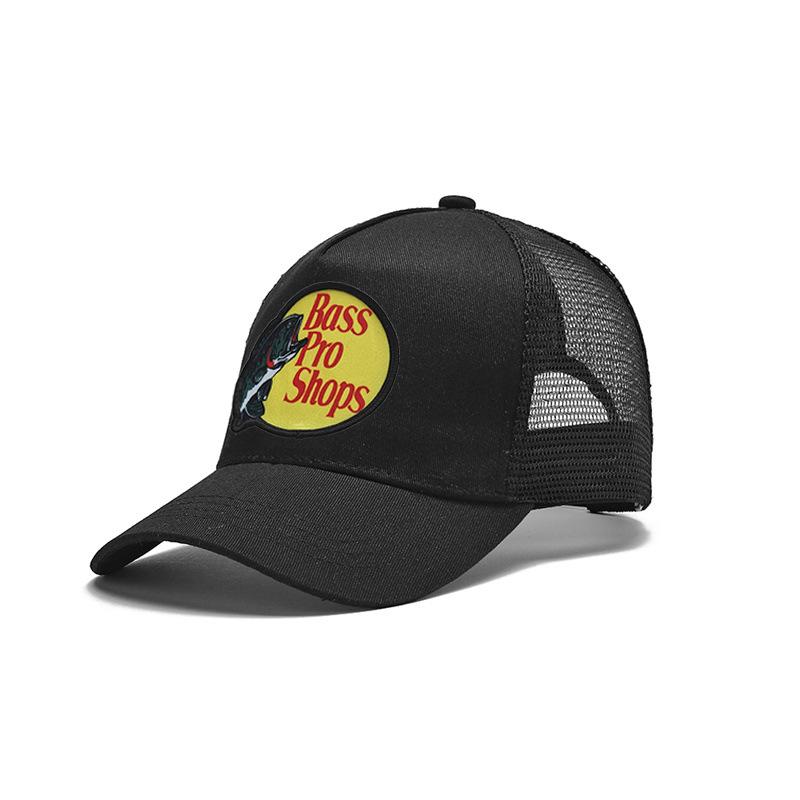 Bass embroidered mesh baseball cap, color-blocked baseball cap, men's summer breathable truck hat, high-top sun hat
