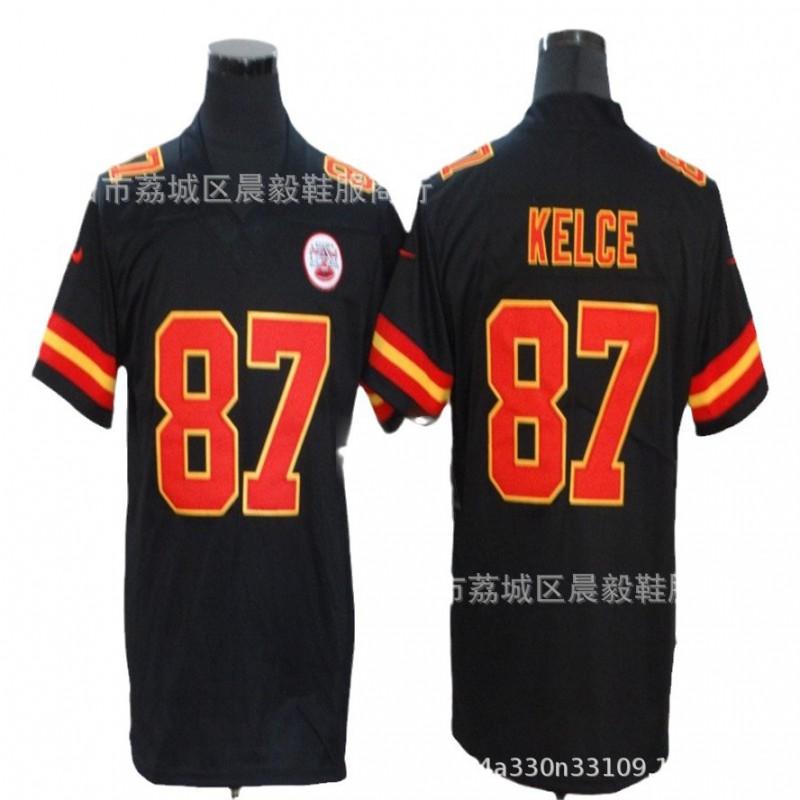 Kansas City Chiefs NFL Koszulka Piłkarska Mahomes 15 Kelce 87 Haftowana Bawełniana Męska Koszulka Sportowa Drużynowa