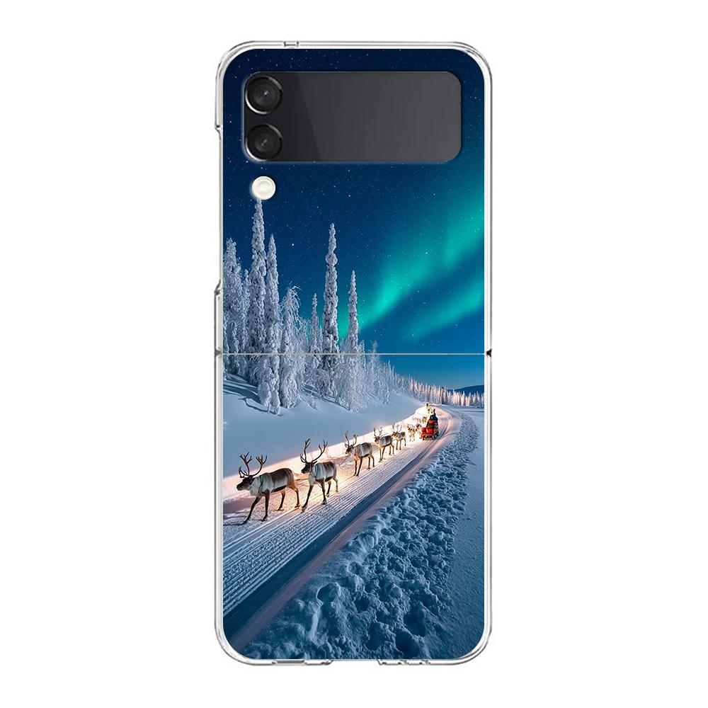 Transparent Phone Case For Samsung Galaxy Z Flip 3 4 5 6 7 Hard Folding PC Z Flip3 Flip4 Cover Antarctica snow scenery