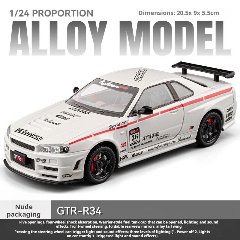

1/24 GT-R R34 Skyline LBWK Simulation Alloy Classic Sports Car Modified Version Model Desktop Decoration Collectible Gifts белый