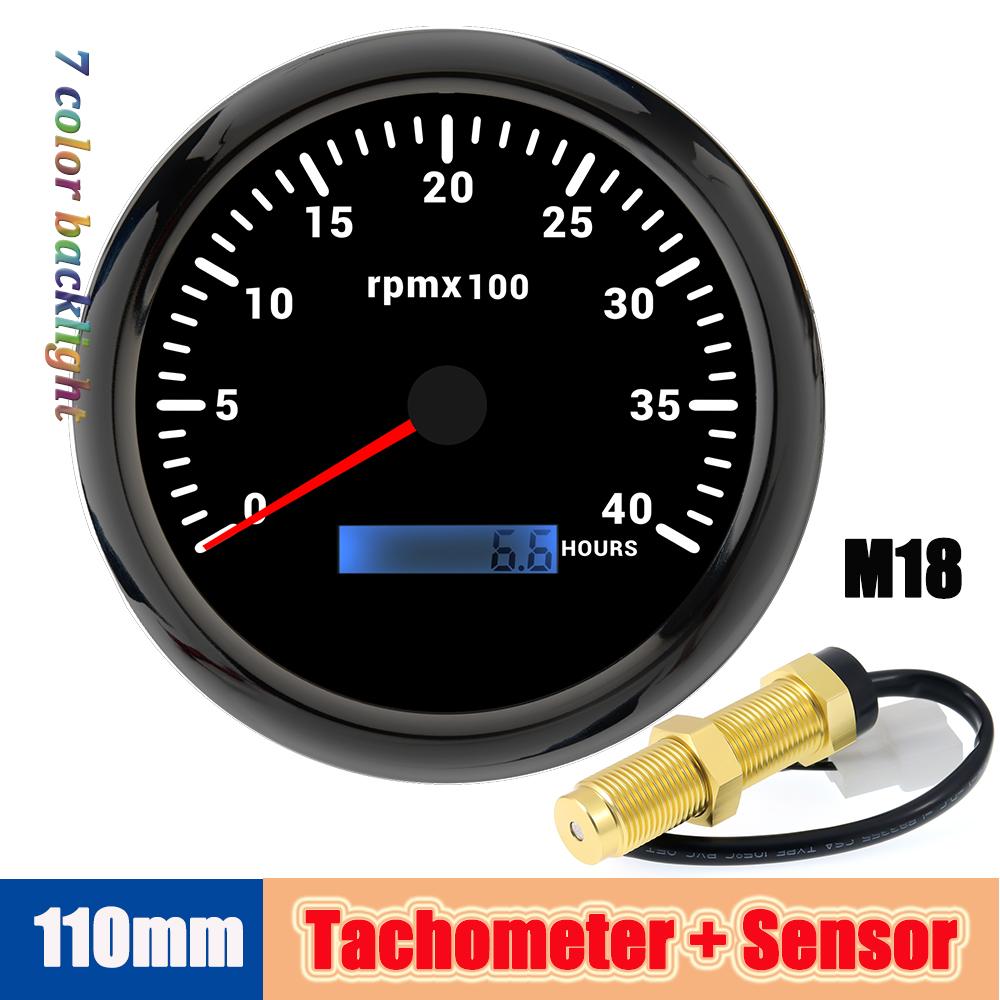 0~4000rpm Meter Car Tachometer Outboard Motor Tacho Gauge with M16/M18 Tach Sensor 1/8NPT 7 Colors Back LED Digital Speedometer