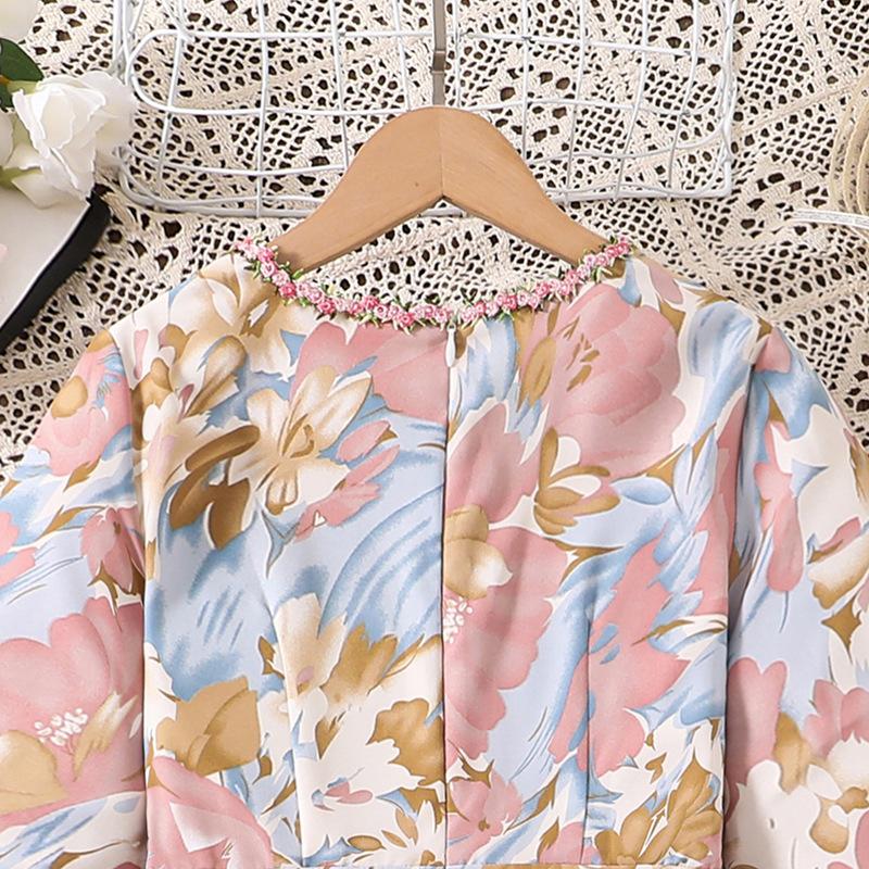 Girl Long Sleeves Floral Print Dress Children Kid Casual Princess Dresses Clothes